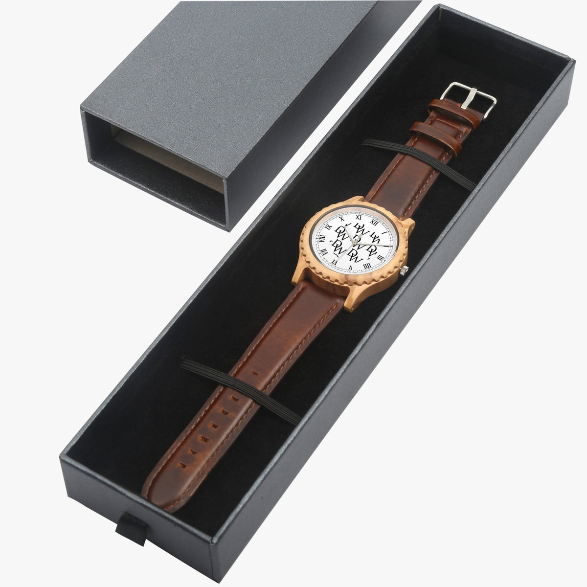 Dripwatch Imperial Pattern Italian Olive Leather Strap Wooden Watch