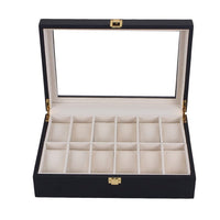 12 Grids Black Wooden Watch Box Storage Organizer