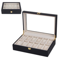 12 Grids Black Wooden Watch Box Storage Organizer