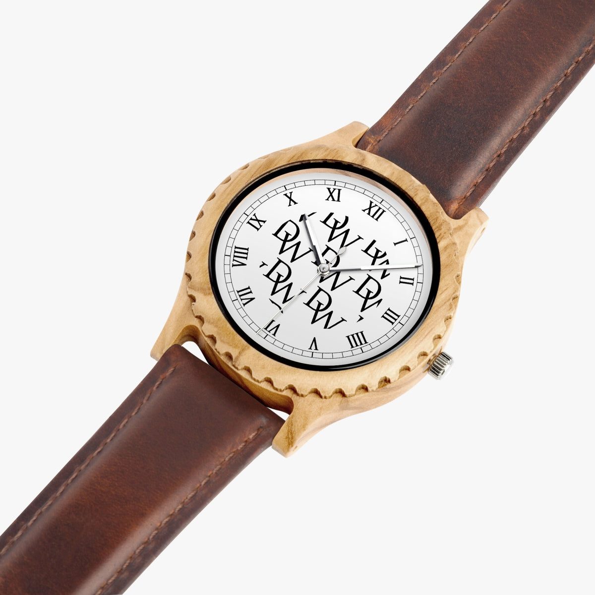 Dripwatch Imperial Pattern Italian Olive Leather Strap Wooden Watch