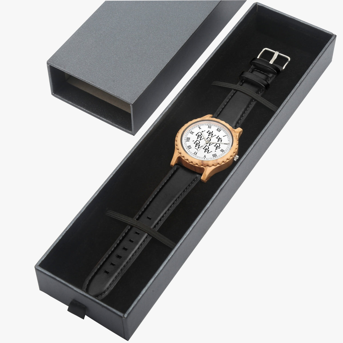 Dripwatch Imperial Pattern Italian Olive Leather Strap Wooden Watch