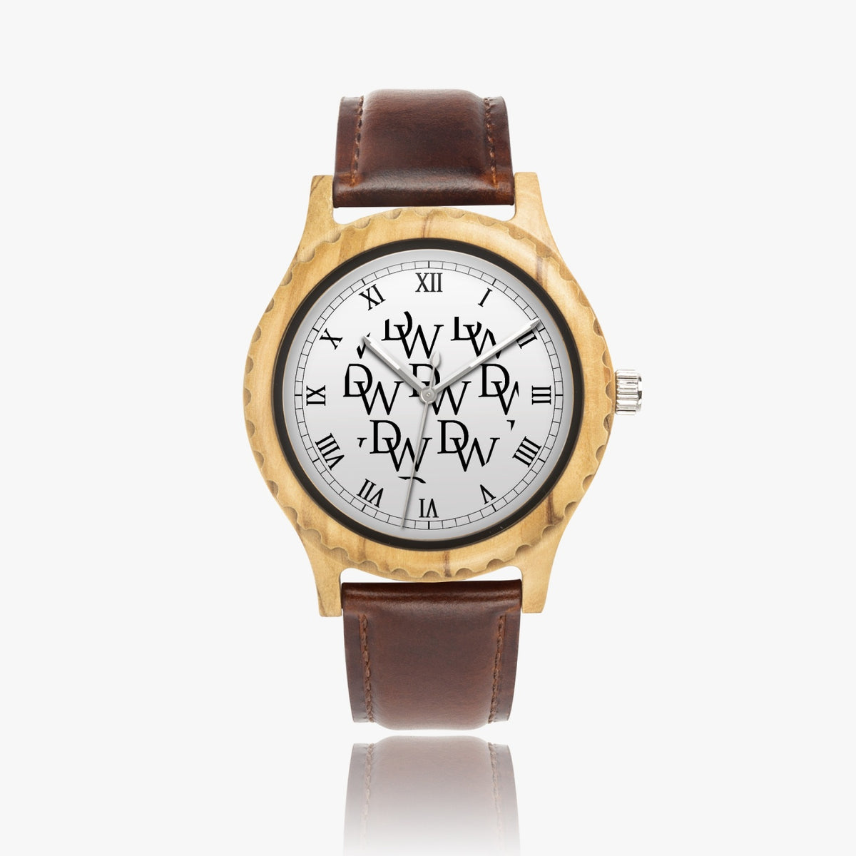 Dripwatch Imperial Pattern Italian Olive Leather Strap Wooden Watch