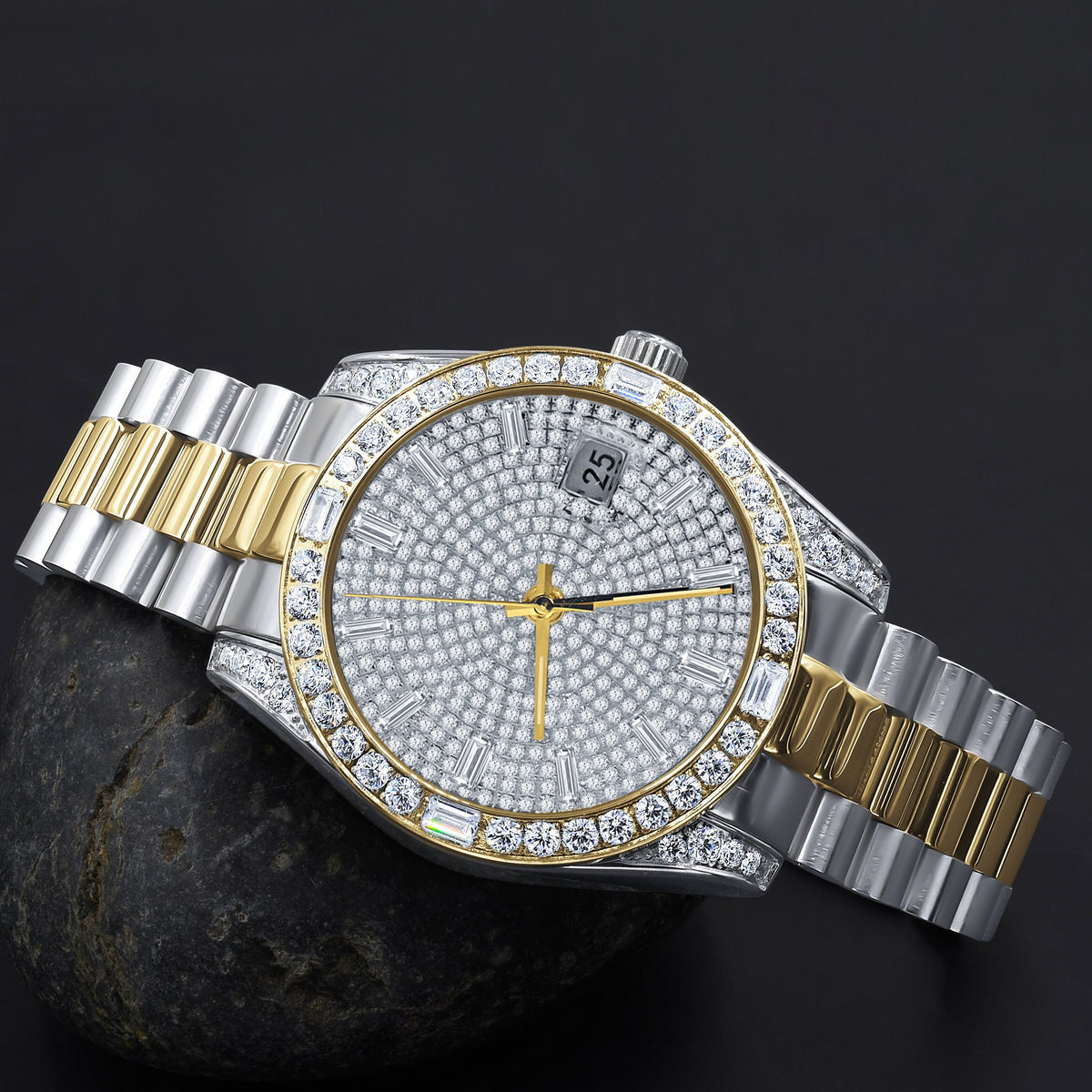 Two Tone Iced Out Dial Watch