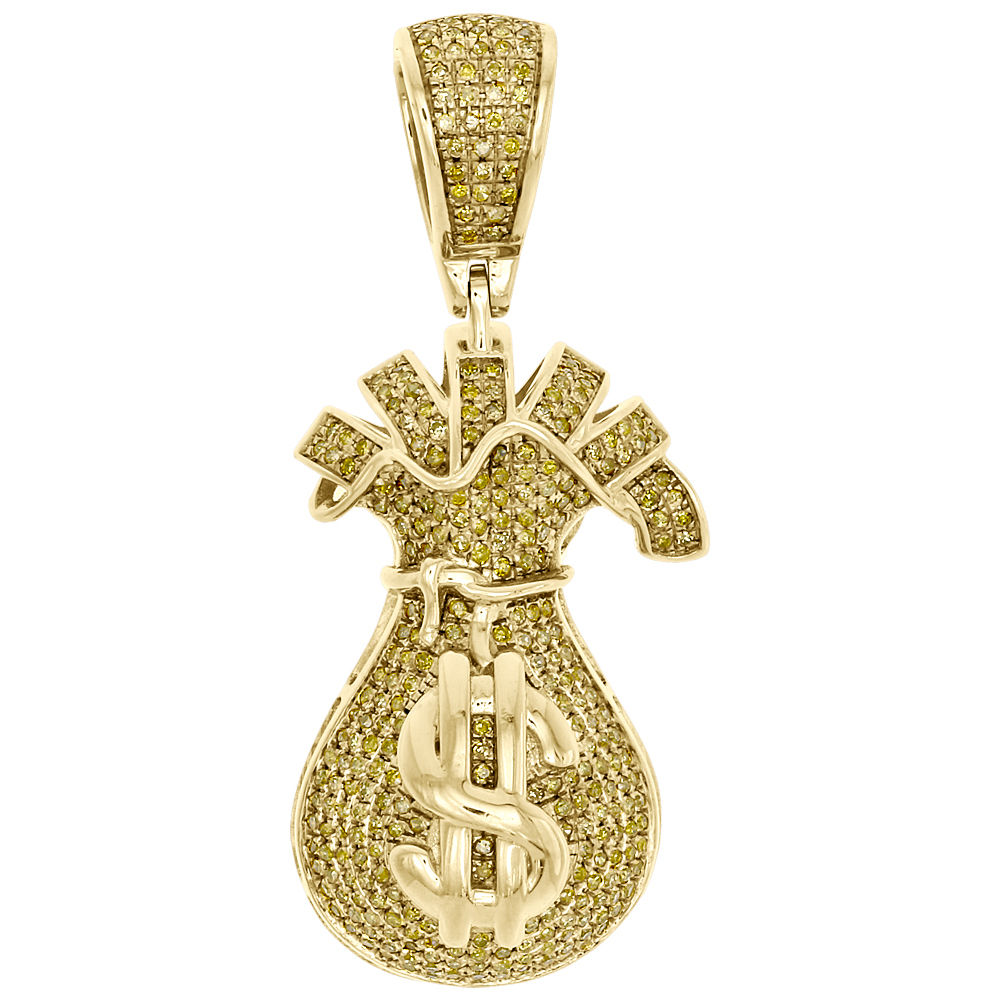 10K Yellow Gold 0.80 CT Yellow Diamond Money Bag Pendant
