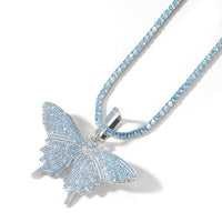 Iced Out Blue Pave Butterfly Pendant Necklace