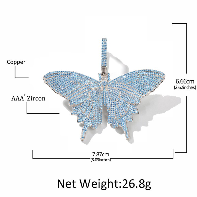 Iced Out Blue Pave Butterfly Pendant Necklace