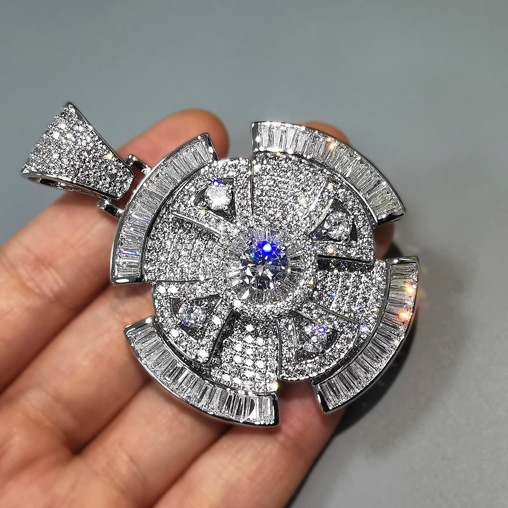 Iced Out Spinner Cross Pendant
