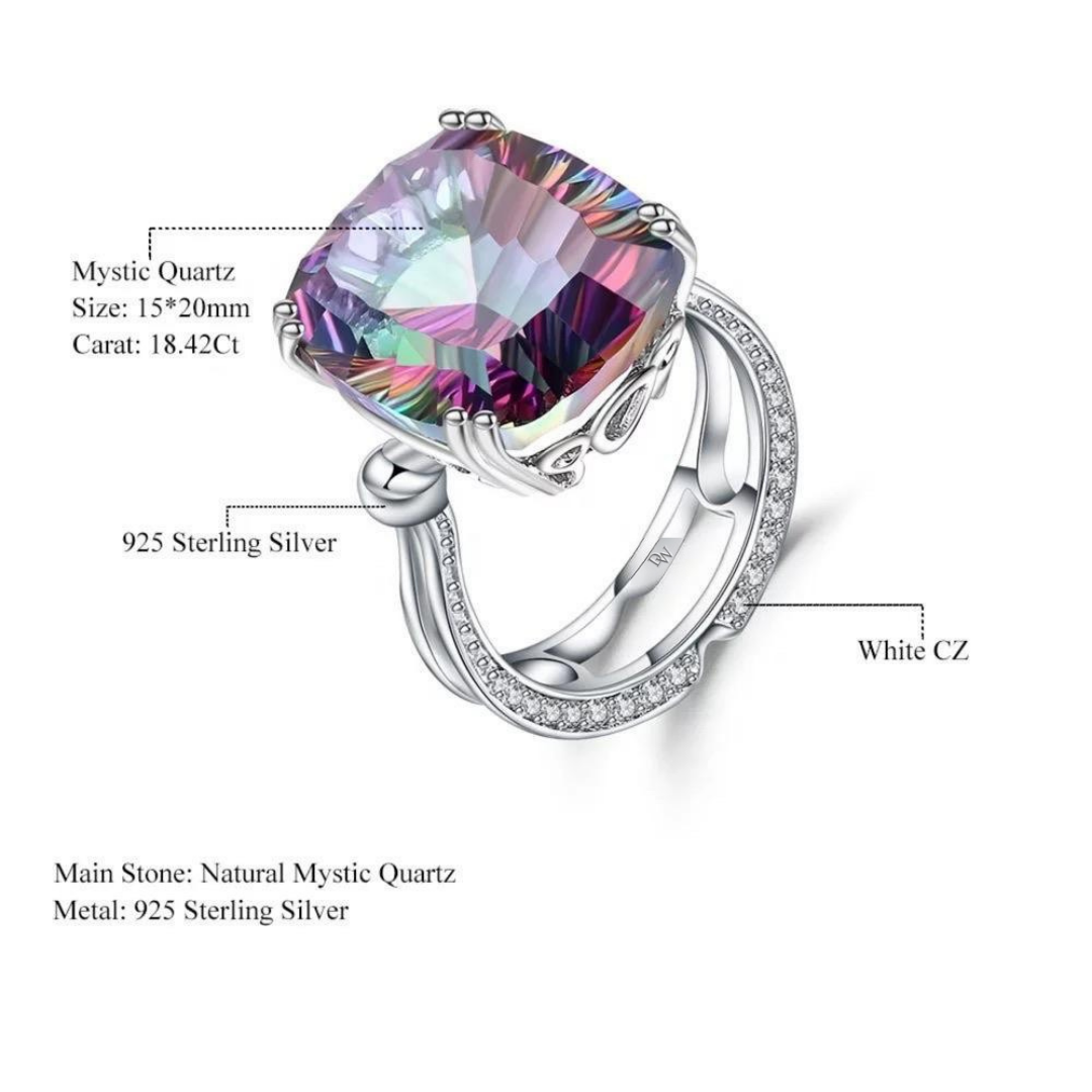 18.42CT Mystic Quartz 925 Sterling Silver Ring