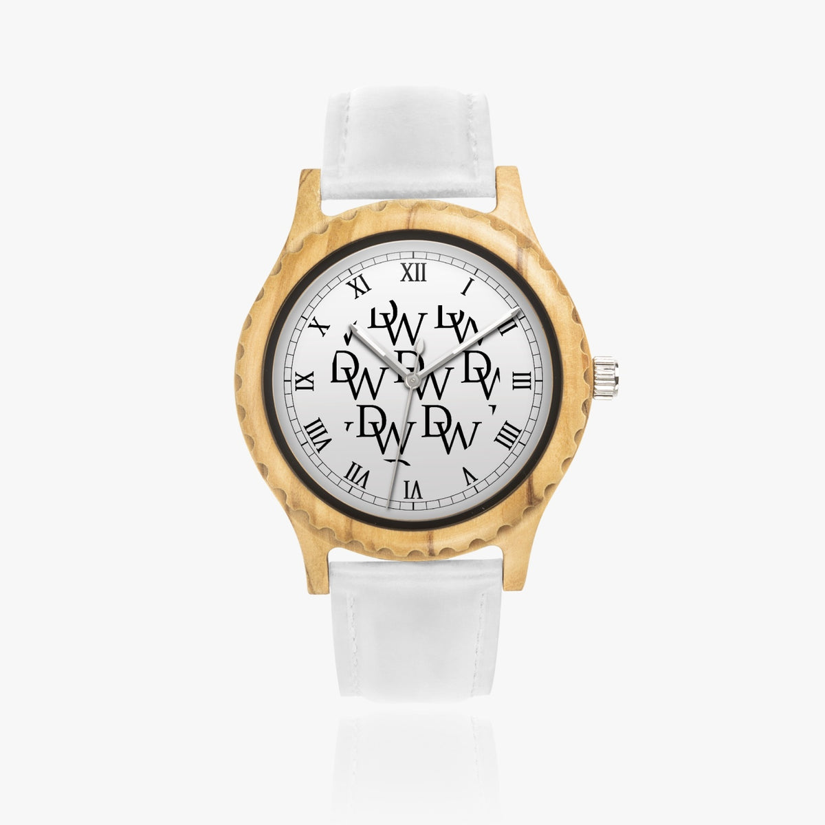 Dripwatch Imperial Pattern Italian Olive Leather Strap Wooden Watch