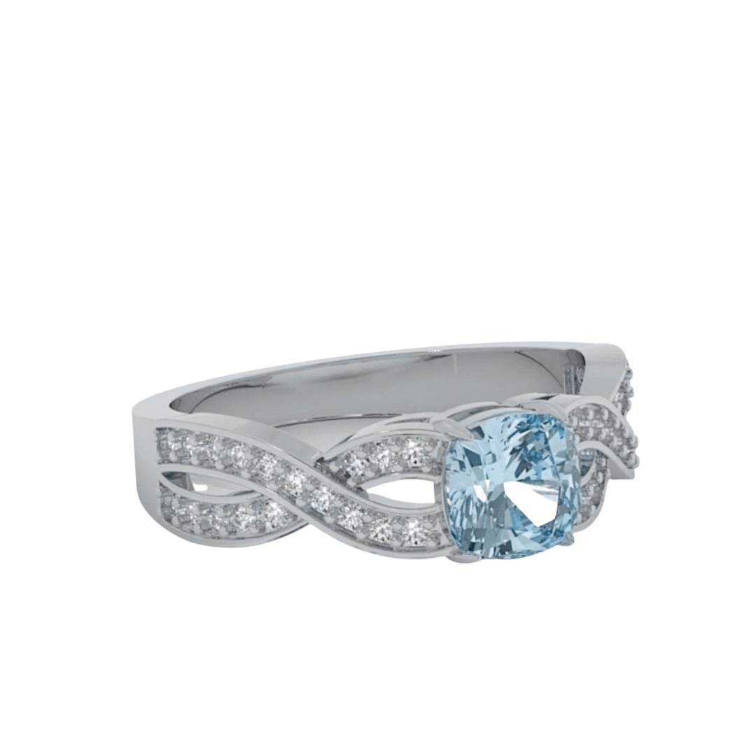 Solitaire Aquamarine 18 Ct Gold Diamond Infinity Ring