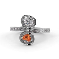 “Toi Et Moi” 18ct Gold Double Heart Baguette Diamond Ring