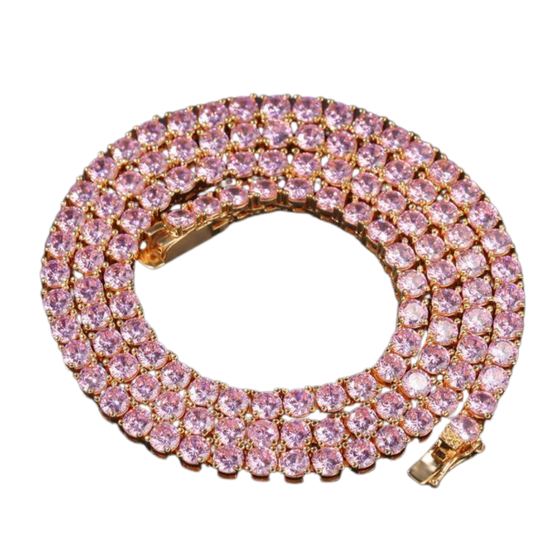Iced Out Tennis Chain 4mm Necklace Pink & Blue