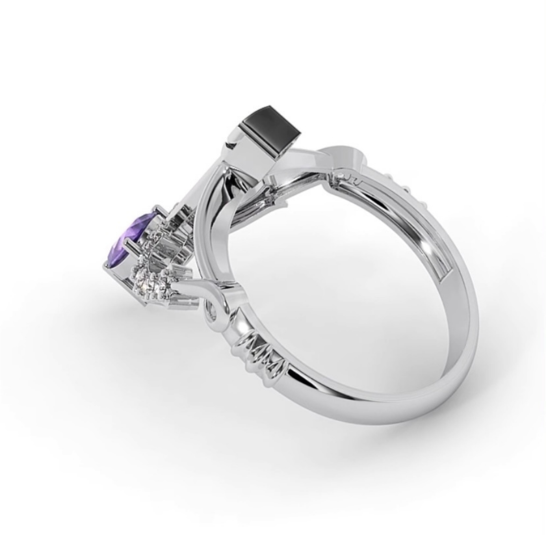 Solitaire Amethyst 18 Ct Gold Diamond Bow & Arrow Ring