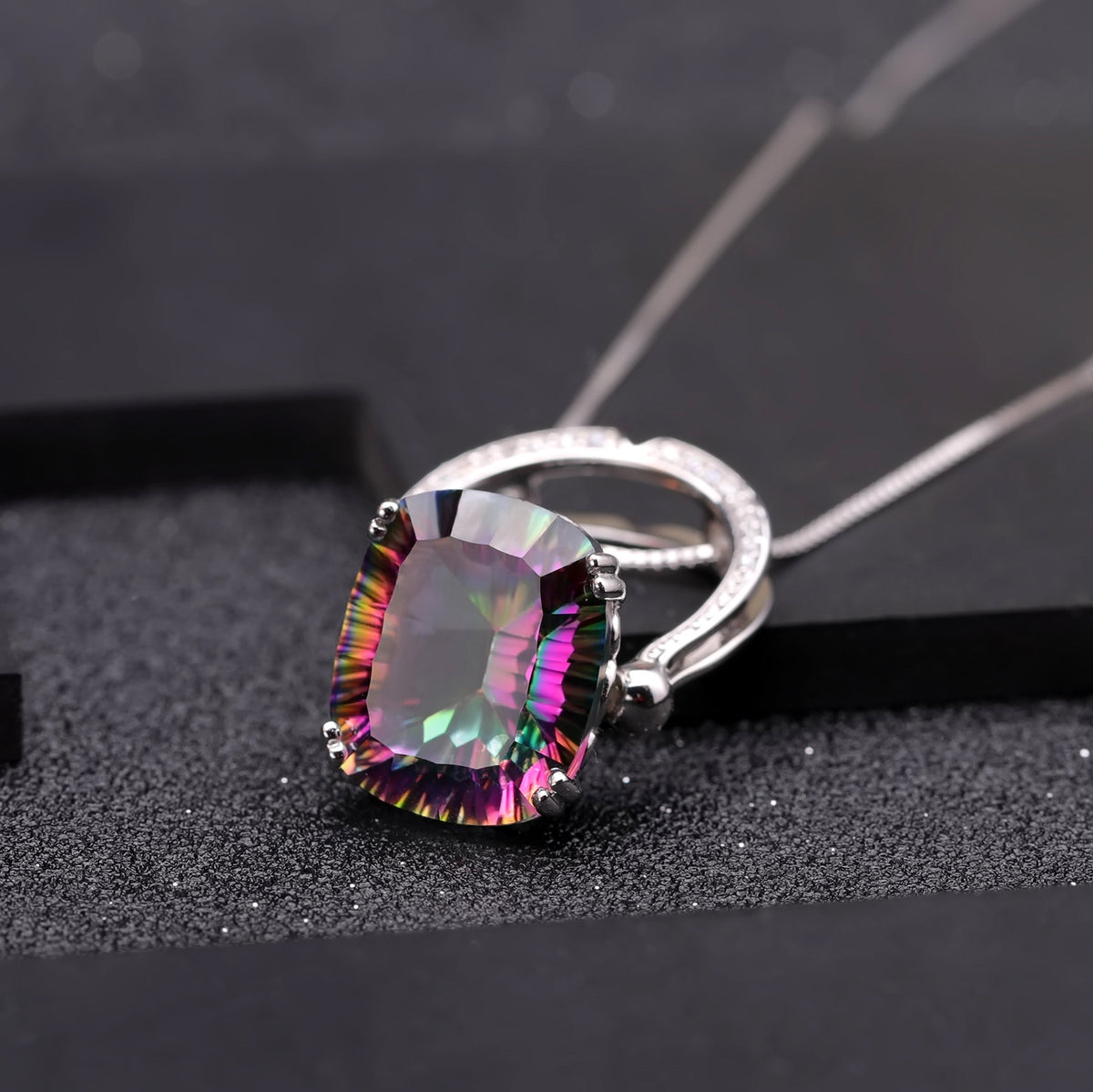 18.42CT Solitaire Mystic Quartz 925 Sterling Silver Necklace Pendant