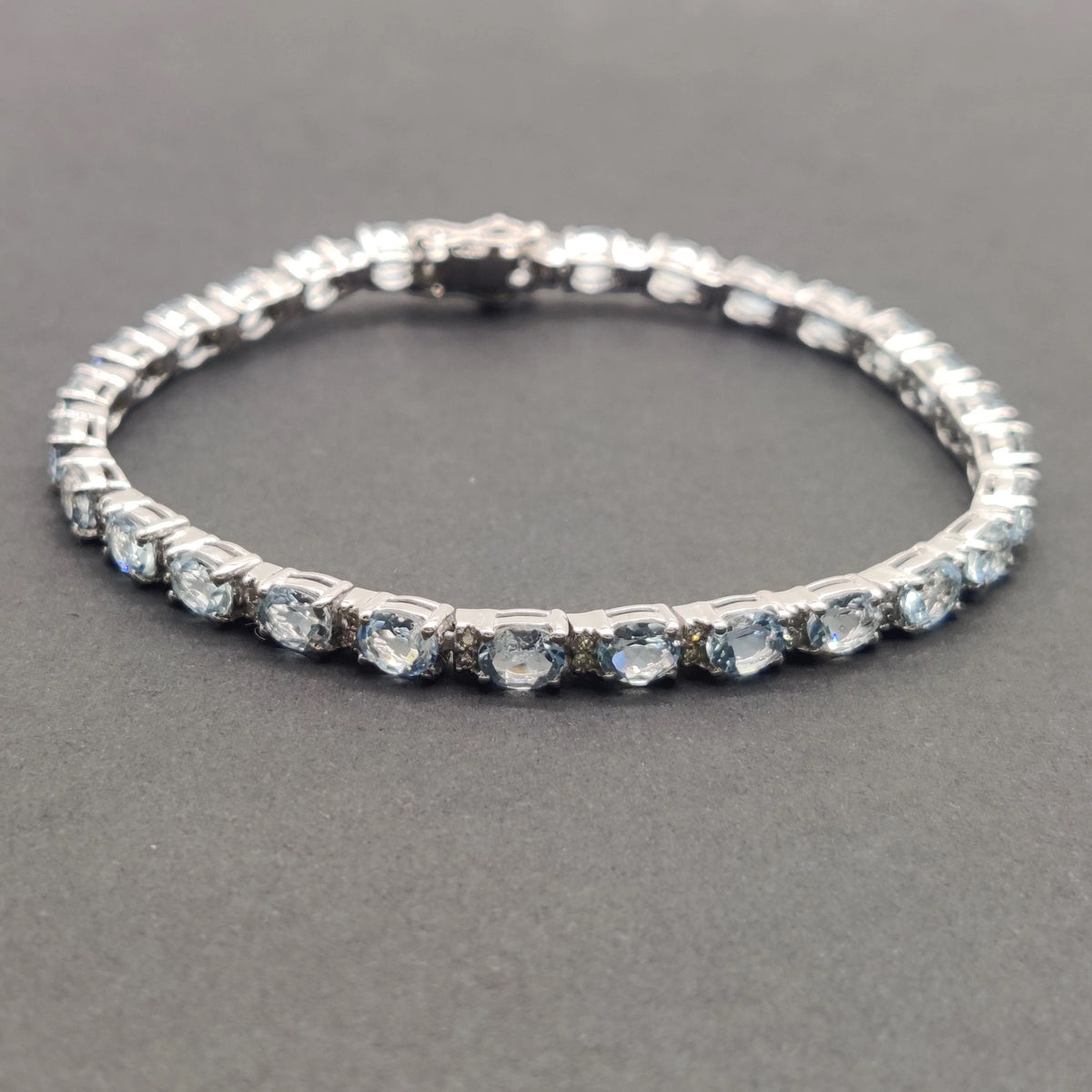 Classic Oval Aquamarine and Diamond Tennis Bracelet