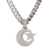 Iced Out Half Crescent Moon 925 Sterling Silver Pendant