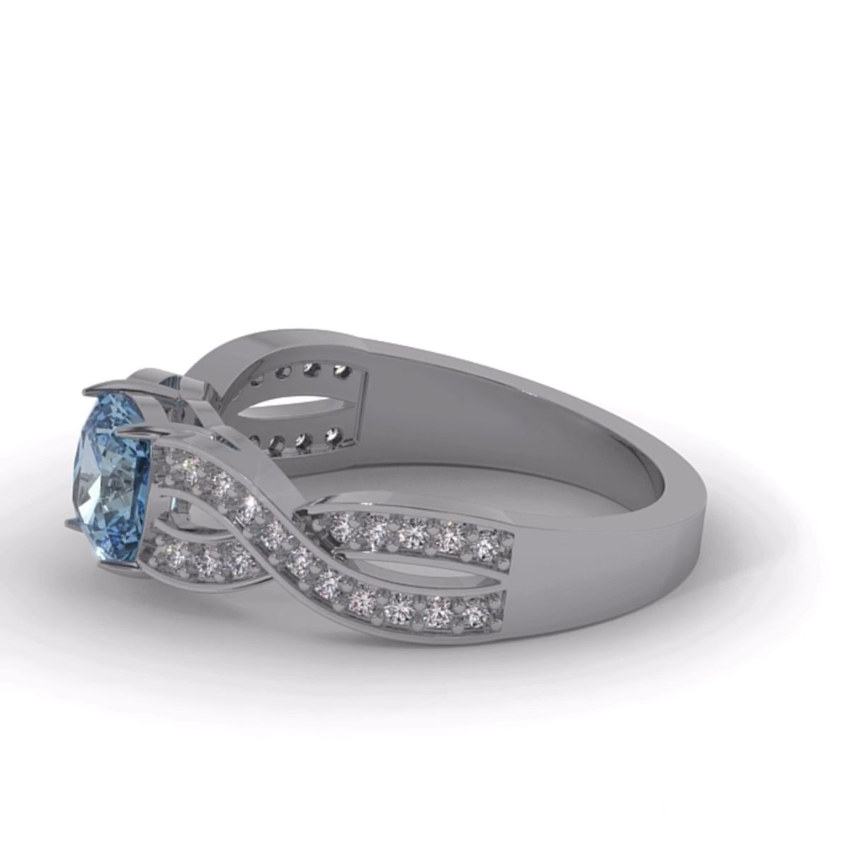 Solitaire Aquamarine 18 Ct Gold Diamond Infinity Ring