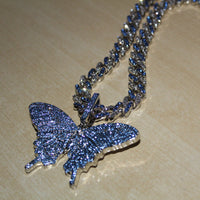 Iced Out Blue Pave Butterfly Pendant Necklace