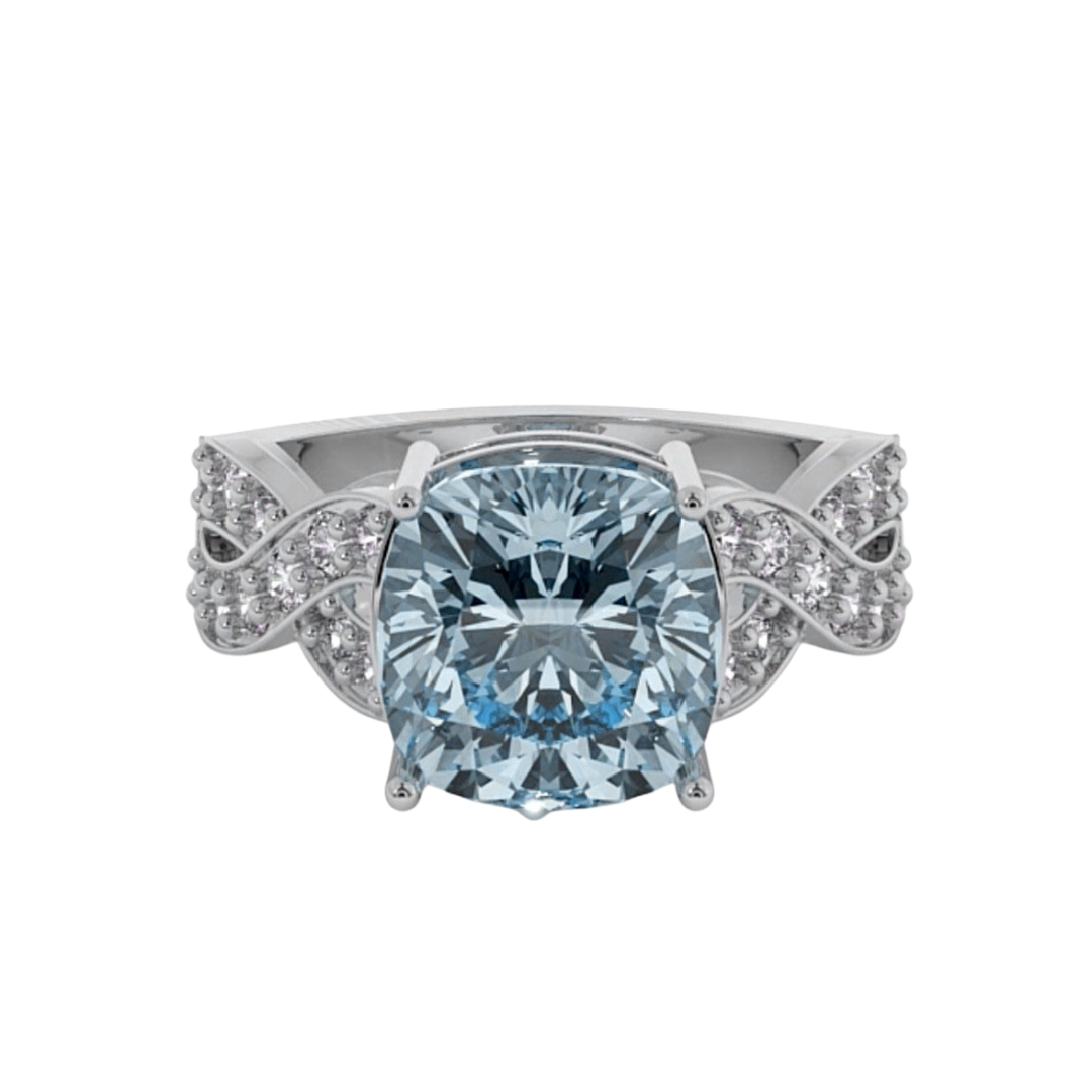 Solitaire Aquamarine 18 Ct Gold Diamond Infinity Ring
