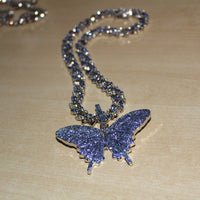 Iced Out Blue Pave Butterfly Pendant Necklace