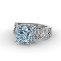 Solitaire Aquamarine 18 Ct Gold Diamond Infinity Ring