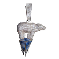 Iced Out White Gold ICY POLAR BEAR Pendant with 24 Inch Rope Chain