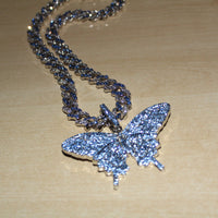 Iced Out Blue Pave Butterfly Pendant Necklace