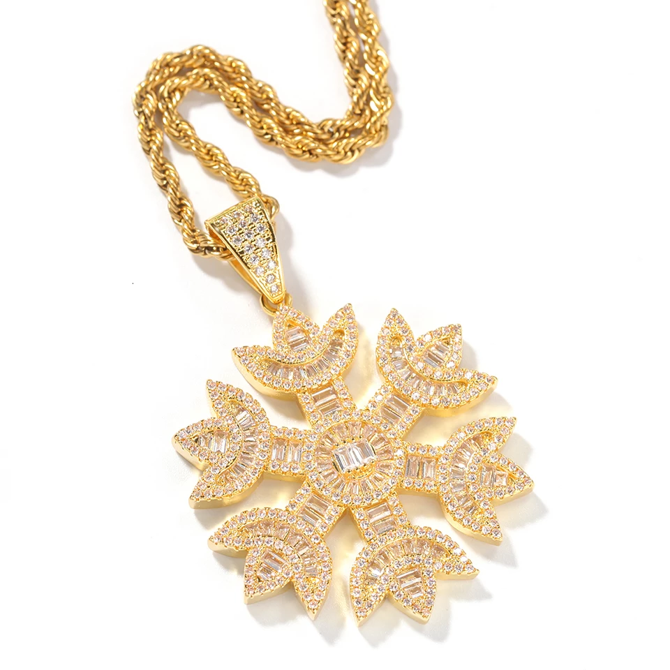 Iced Out Baguette Snowflake Pendant