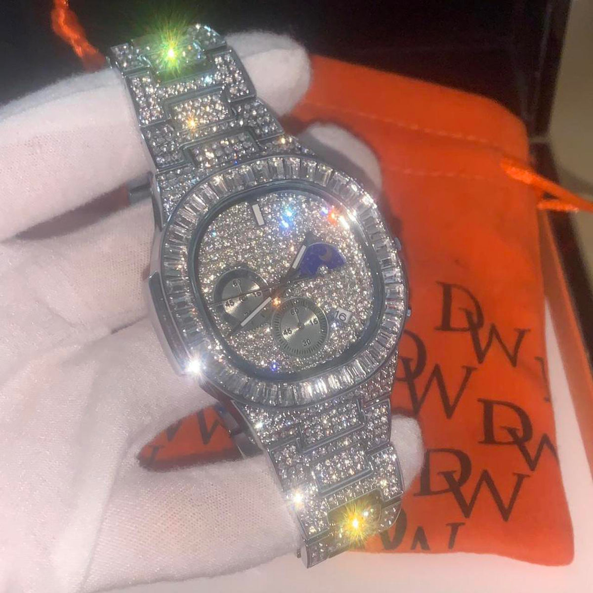 Iced Out Baguette Moonphase Dripwatch