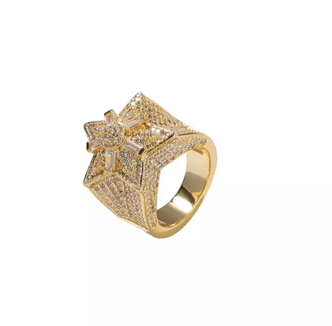 Iced Out Micro Pave Cube Star Ring 🌟