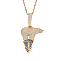 Iced Out White Gold ICY POLAR BEAR Pendant with 24 Inch Rope Chain