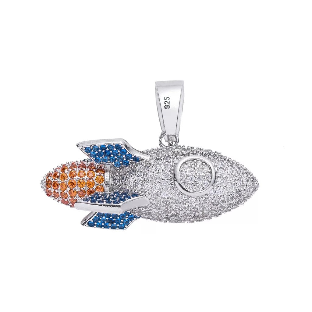 Iced Out Space Rocket Pendant