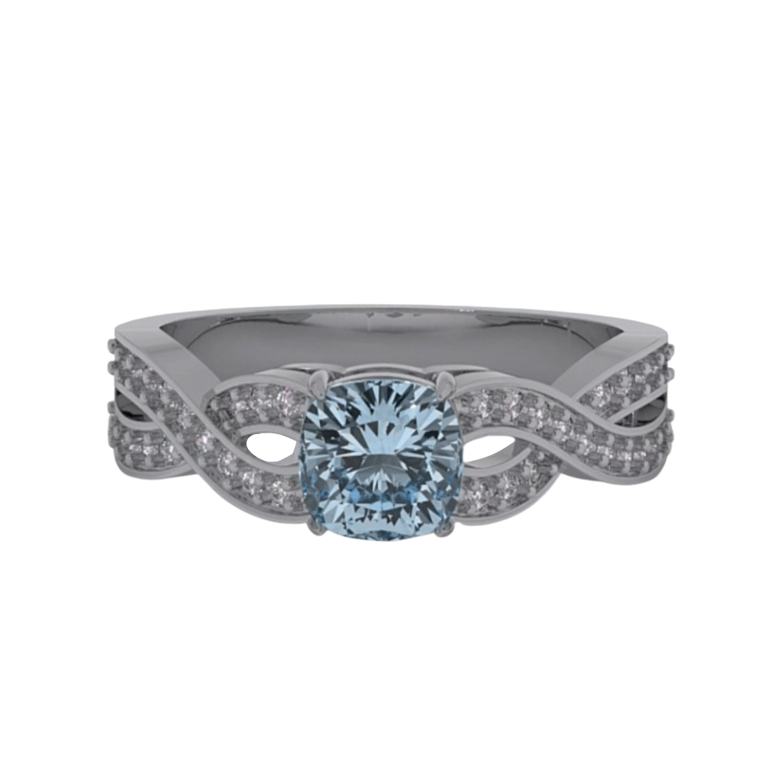 Solitaire Aquamarine 18 Ct Gold Diamond Infinity Ring
