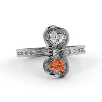 “Toi Et Moi” 18ct Gold Double Heart Baguette Diamond Ring