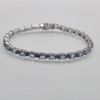 Classic Oval Aquamarine and Diamond Tennis Bracelet