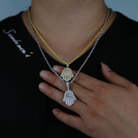 Iced Out Baguette Hamsa Palm Pendant