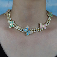 Iced Out Multicolor Butterfly Choker 🦋