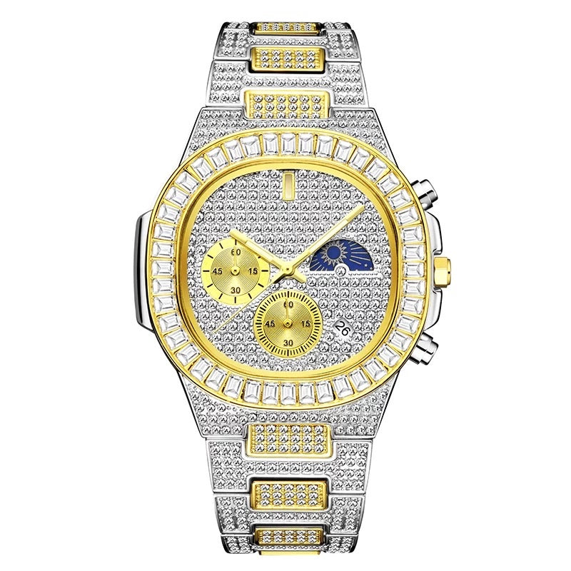 Iced Out Baguette Moonphase Dripwatch