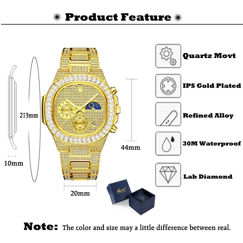 Iced Out Baguette Moonphase Dripwatch