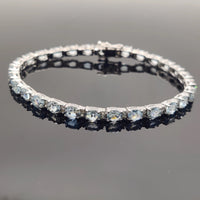 Classic Oval Aquamarine and Diamond Tennis Bracelet
