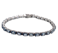 Classic Oval Aquamarine and Diamond Tennis Bracelet