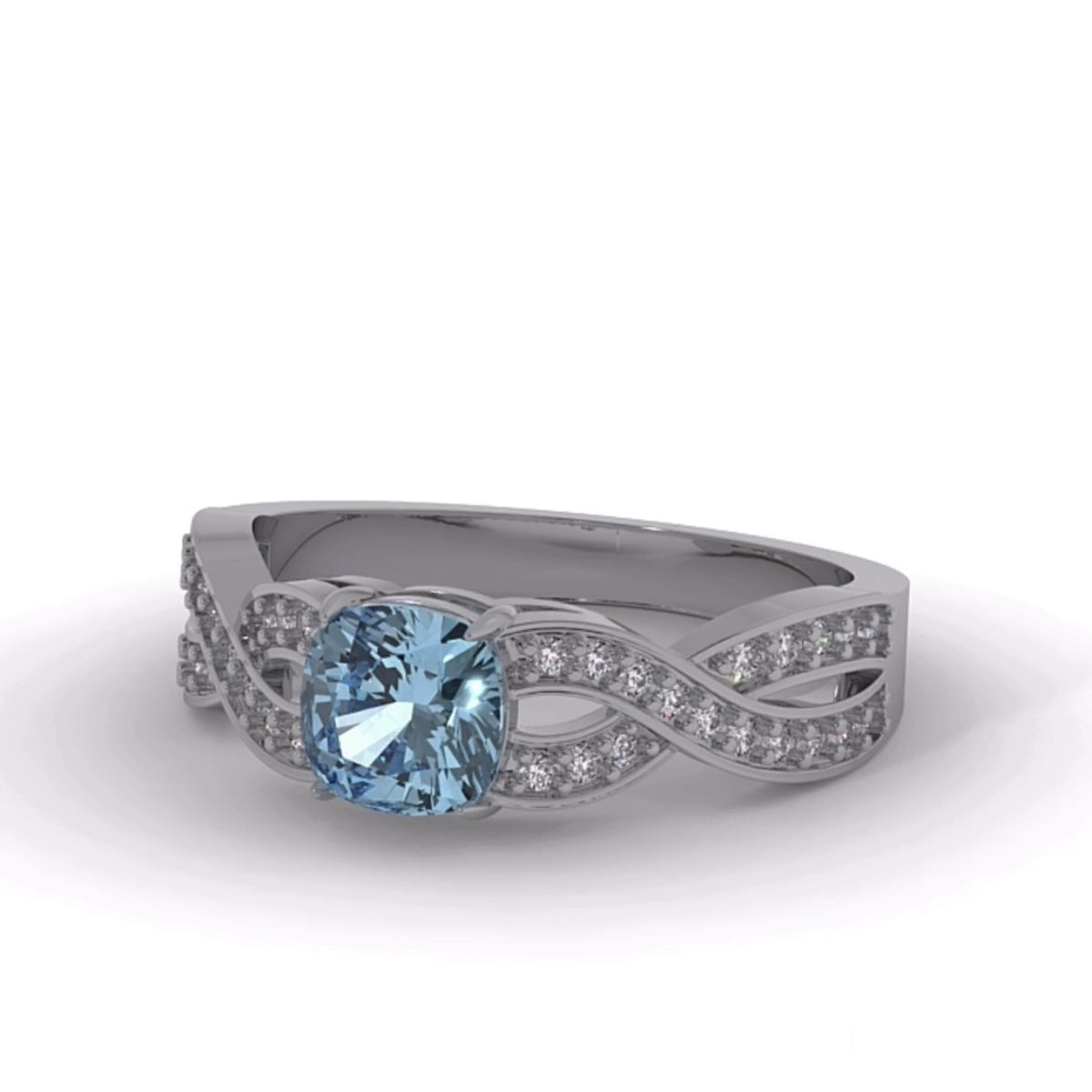 Solitaire Aquamarine 18 Ct Gold Diamond Infinity Ring