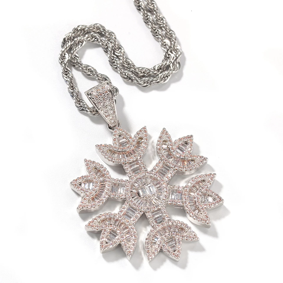 Iced Out Baguette Snowflake Pendant