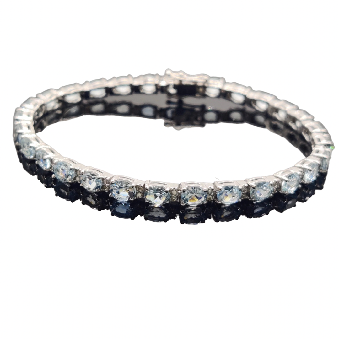 Classic Oval Aquamarine and Diamond Tennis Bracelet