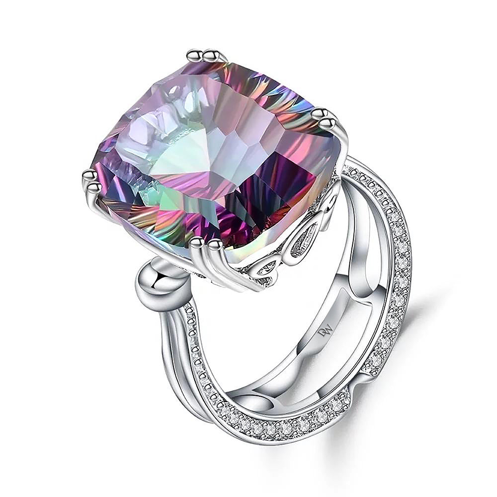 18.42CT Mystic Quartz 925 Sterling Silver Ring