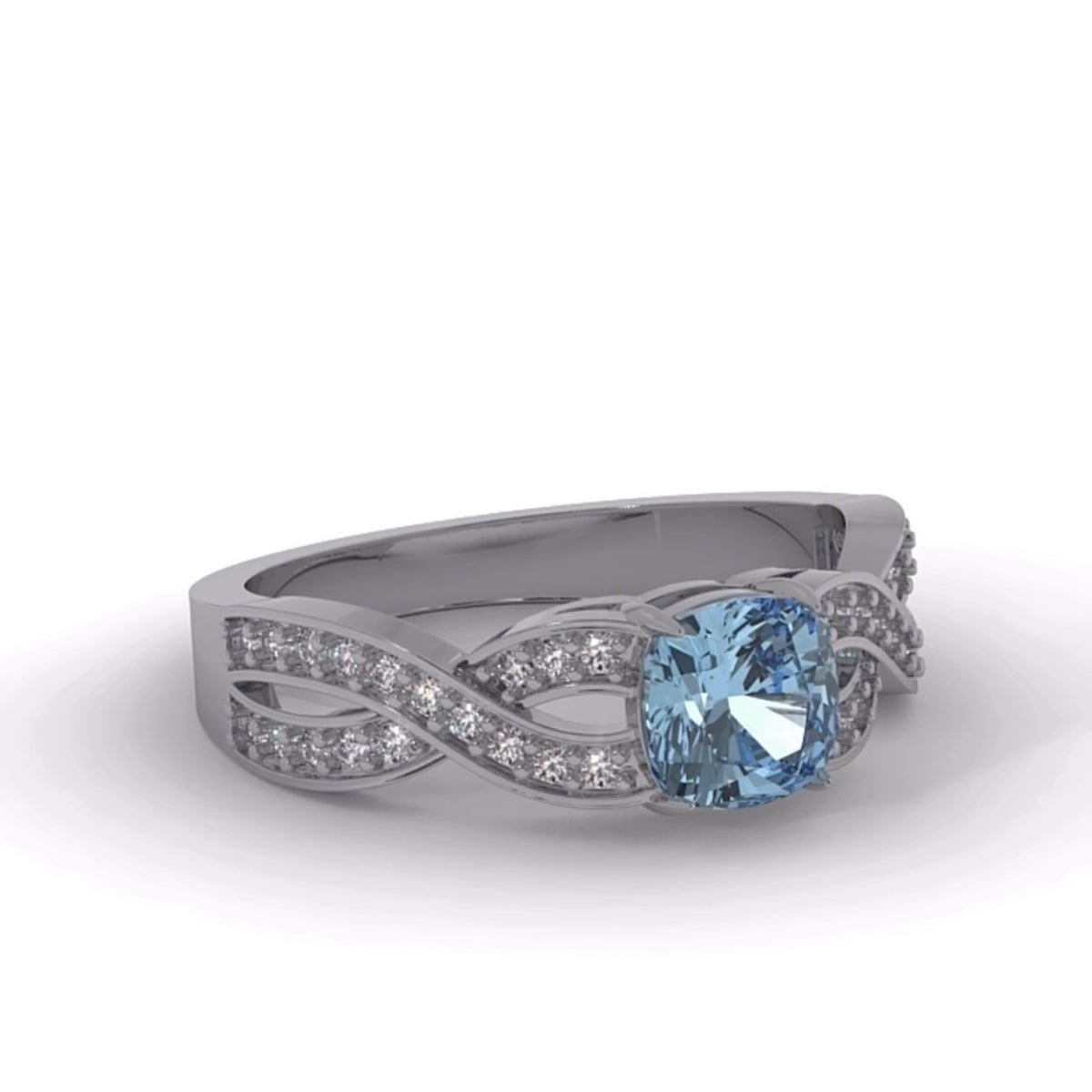 Solitaire Aquamarine 18 Ct Gold Diamond Infinity Ring