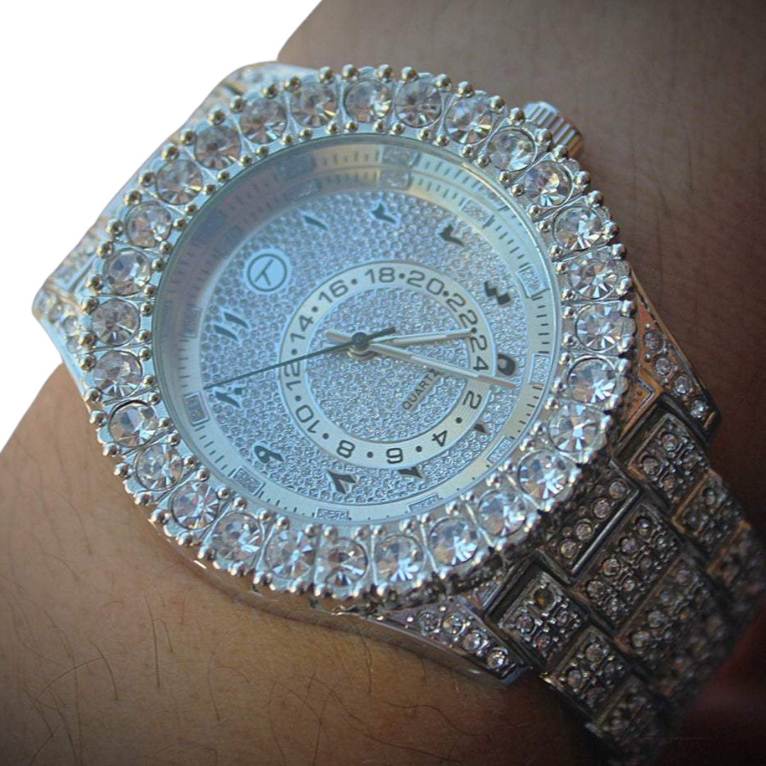 18k Gold Iced Out Presidential Arabic Dial Hip Hop Watch For Men