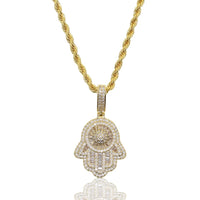 Iced Out Baguette Hamsa Palm Pendant