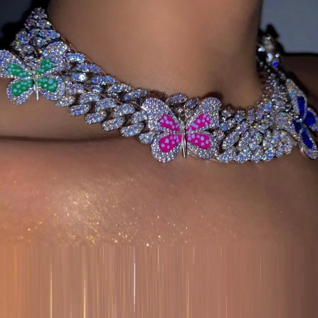 Iced Out Multicolor Butterfly Choker 🦋