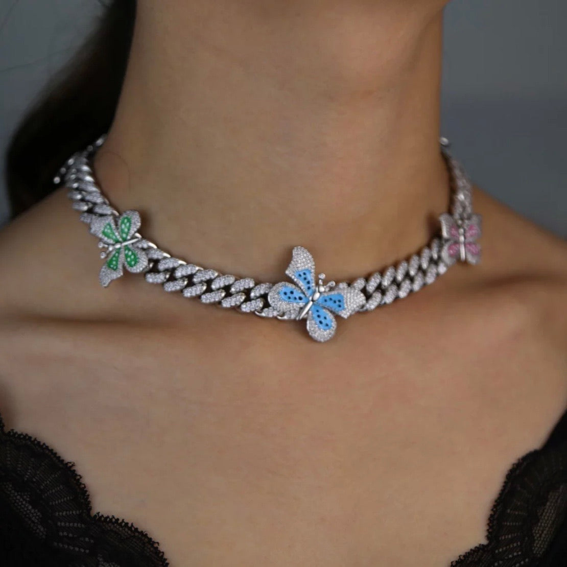 Iced Out Multicolor Butterfly Choker 🦋